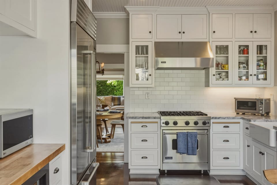 Wow, this kitchen is a dream in which to create with fabulous appliances, dishes, and more