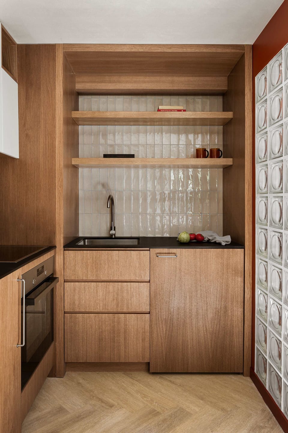 Fully Equipped Kitchenette with Wooden Cabinets