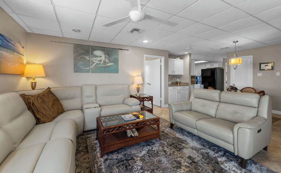 Sink into the leather sofas after a day on the island
