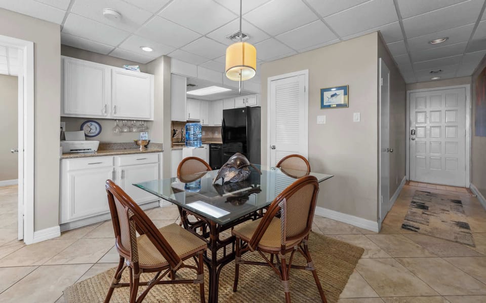 Share meals at the dining table beside the kitchen