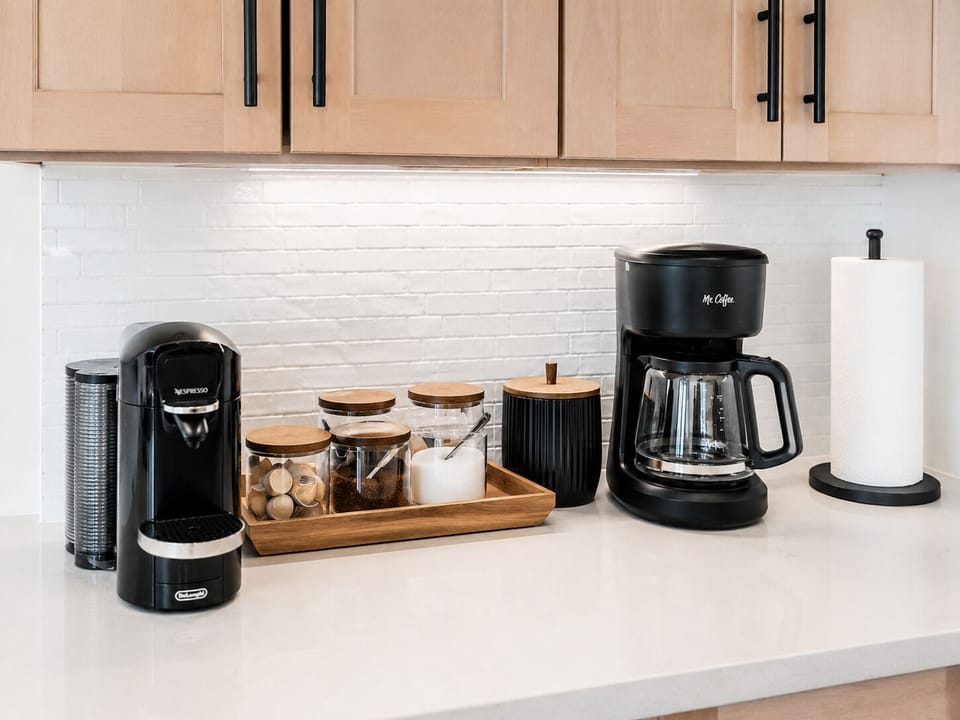 Coffee station with a Nespresso machine and traditional coffee maker