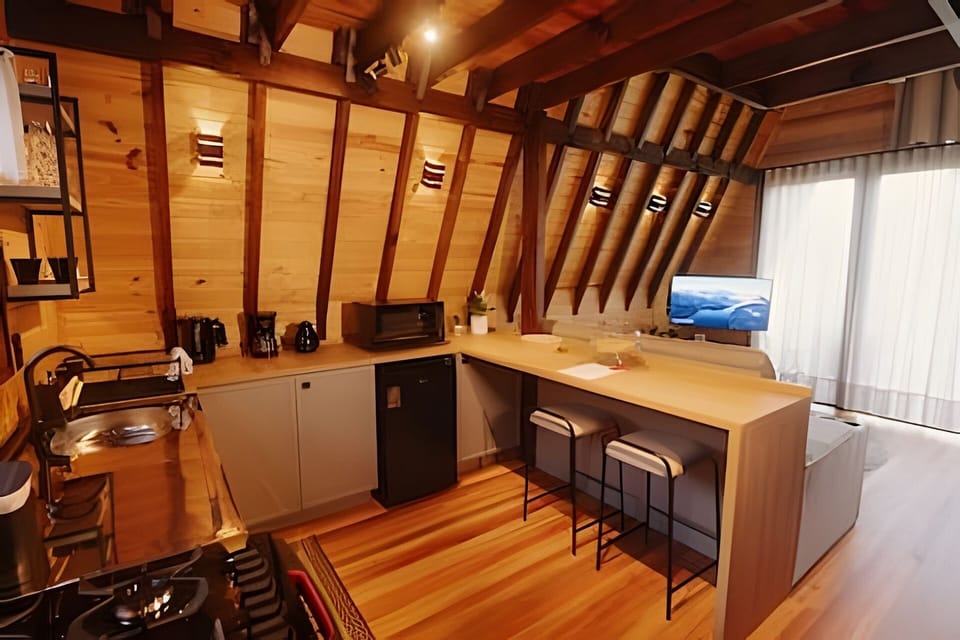 Comfort Cabin | Private kitchen | Mini-fridge, microwave, oven, stovetop