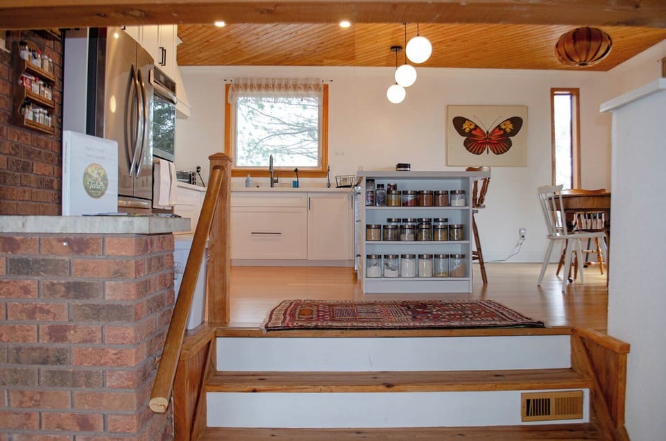 Steps up to the kitchen