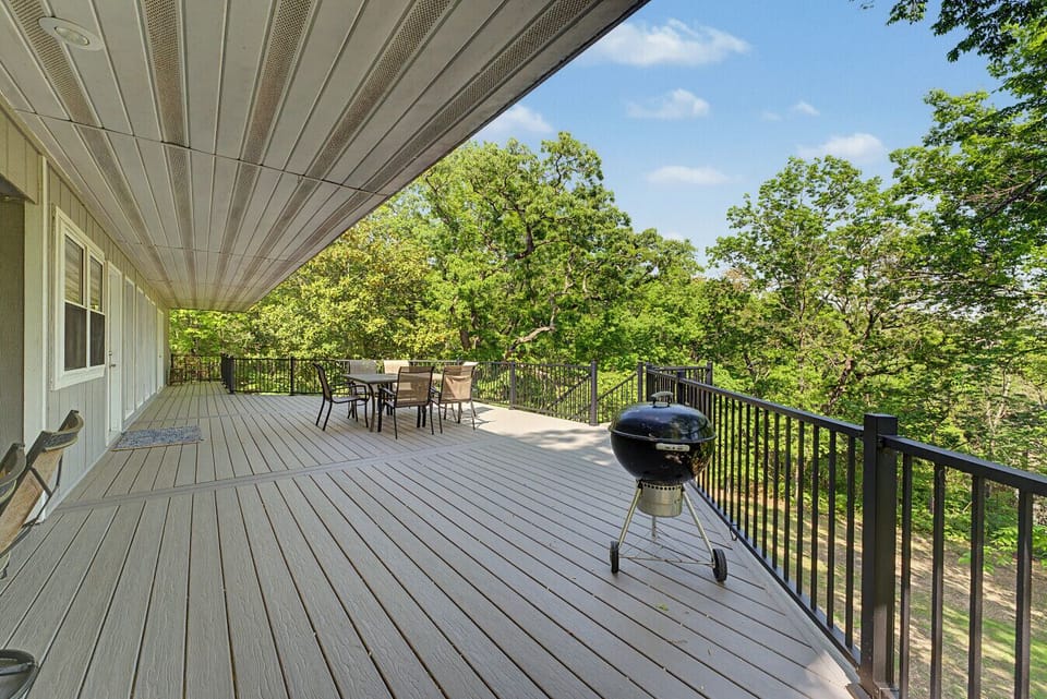 Terrace | Outdoor Dining for 6 | Grill & Wooded Views