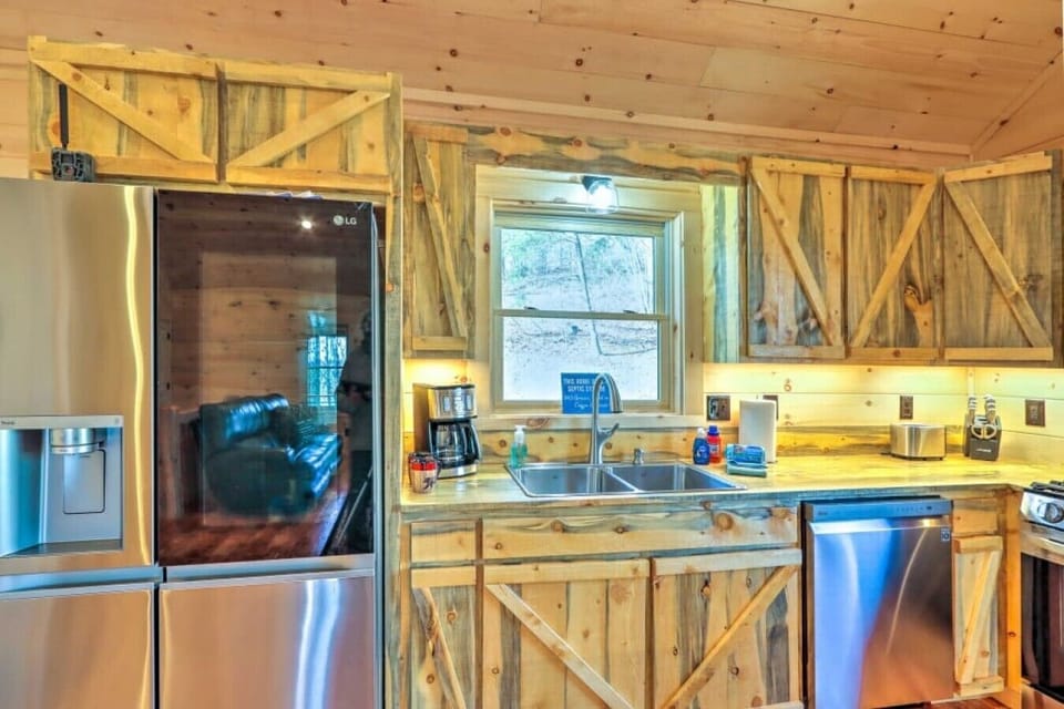 Kitchen | French Door Refrigerator | Double Sink Countertop Window Views