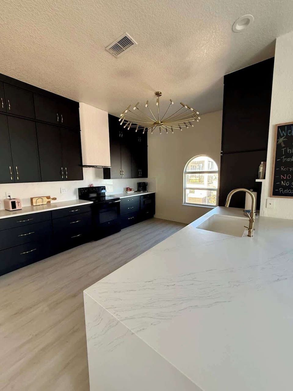 Quartz counters and plenty of space for meal prep and cooking
