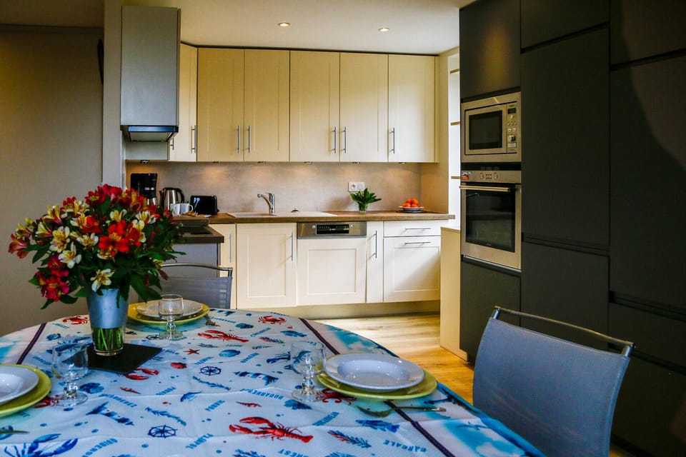 Dining area with open kitchen
