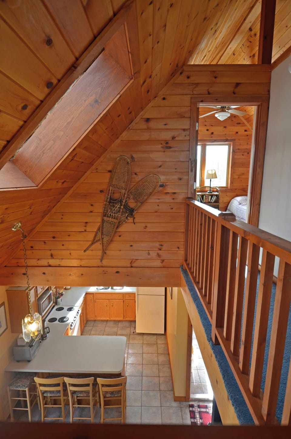 The view from the loft down to the kitchen. 