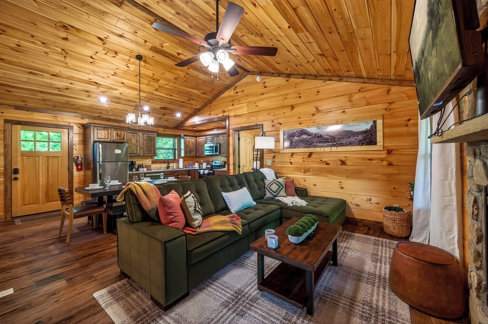 Stylish sectional perfect for cozy movie nights with family and friends.