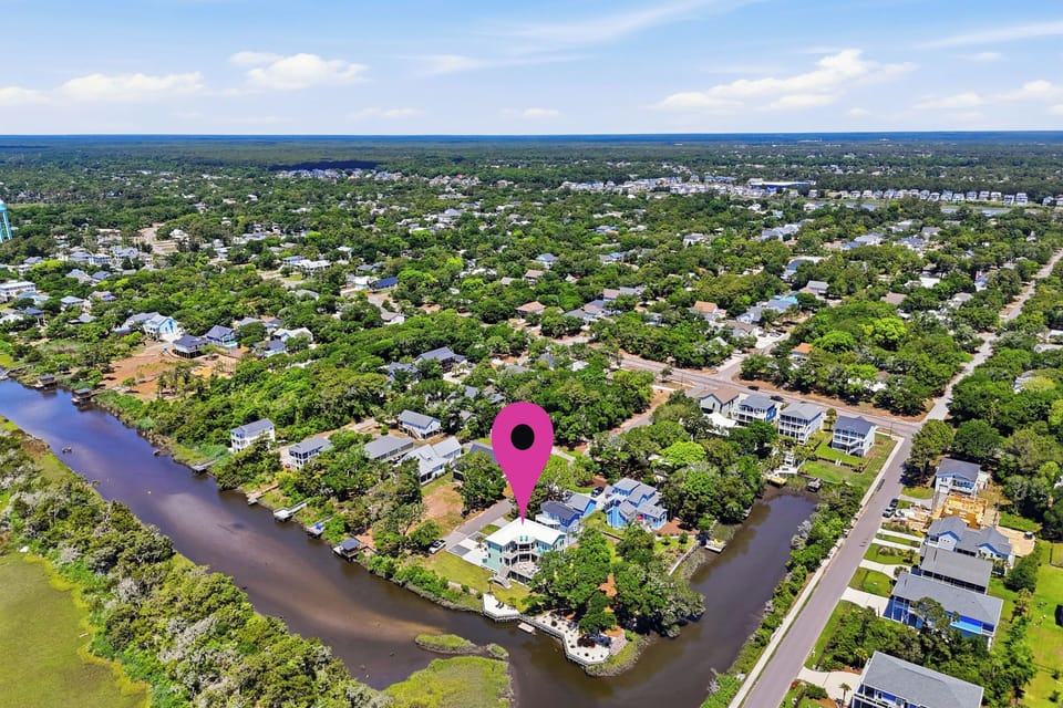 Aerial of Sea The Pointe, Canal, and Mainland of Oak Island