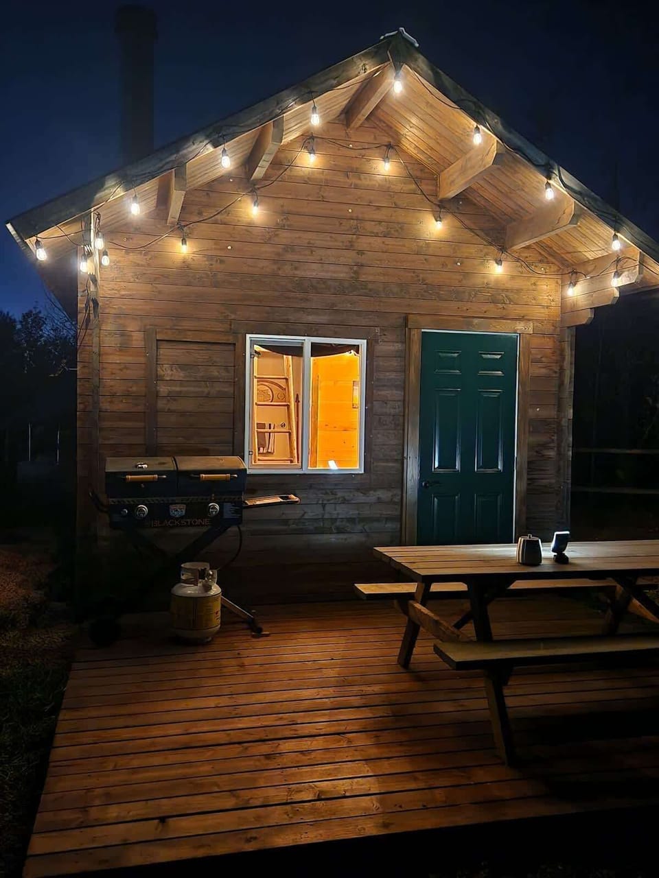 Evening view of the cabin from SE.