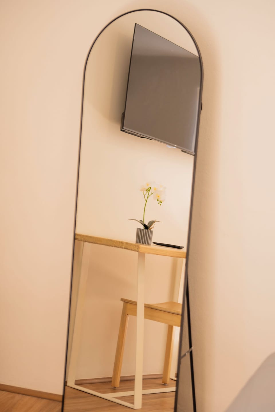 Design Studio | Desk, laptop workspace, blackout drapes, iron/ironing board