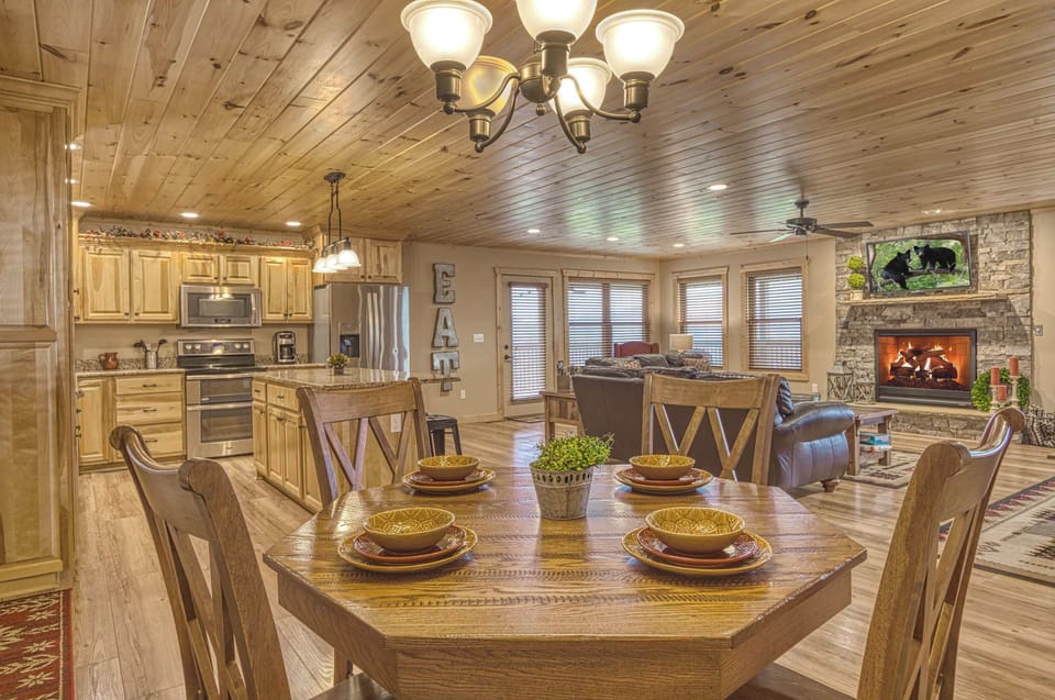 Seamless flow between dining, kitchen, and living areas, designed for easy group living and connection