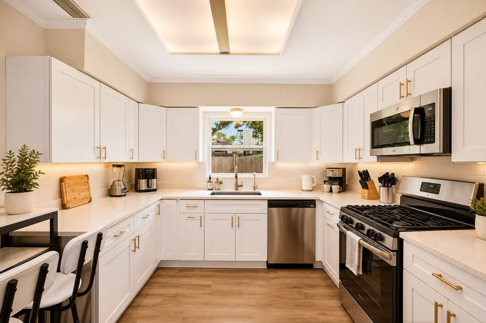 Spacious kitchen with all the essentials for cooking at home.
