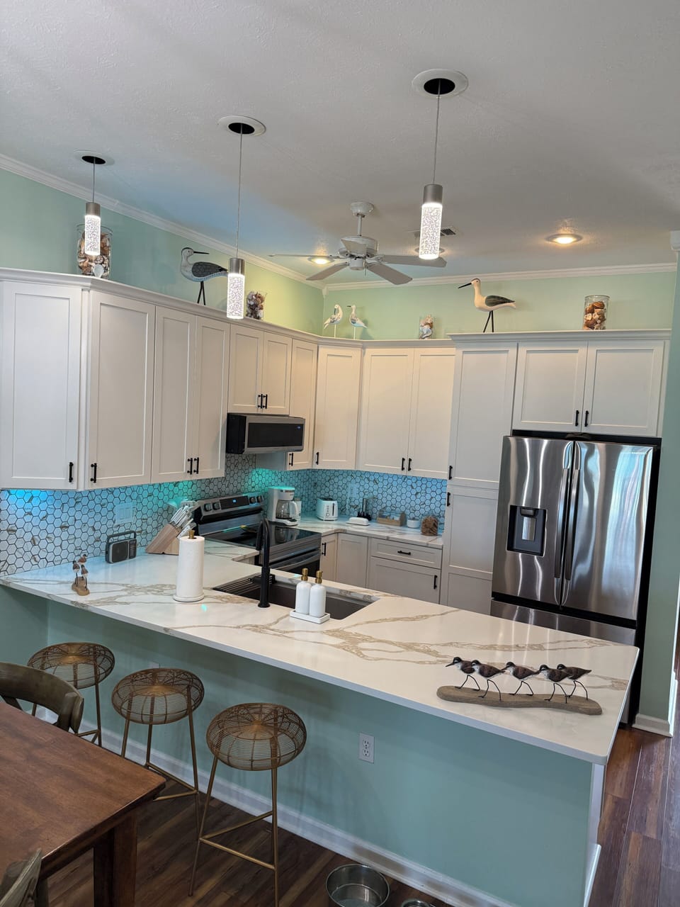 Recently upgraded kitchen with view of the beach