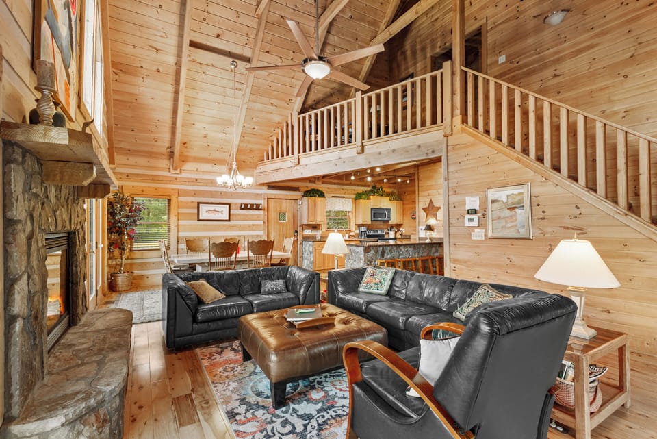 Living Room with Adjacent Dining and Kitchen