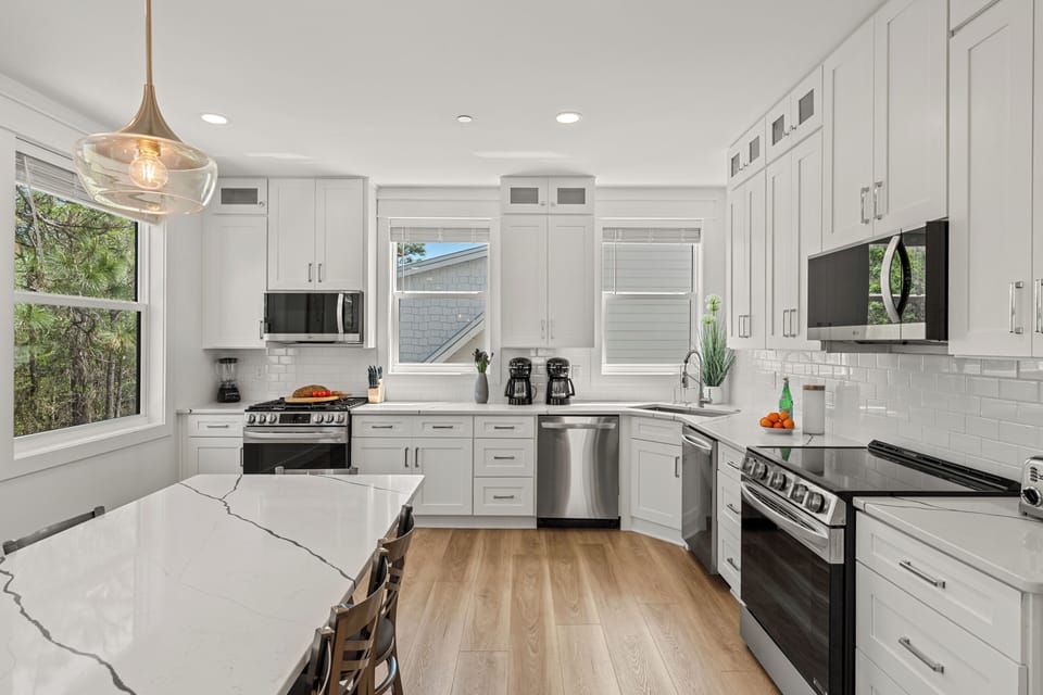 Fully equipped kitchen with stainless steel appliances. (Grayton Dreams)