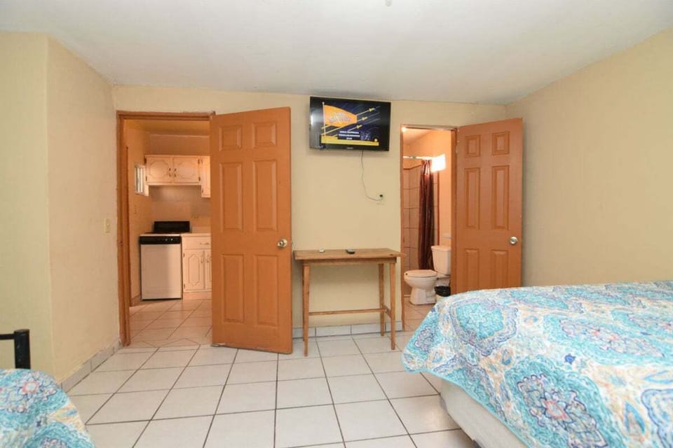 The studio features a flat-screen TV mounted on the wall with cable channels — perfect for relaxing after exploring downtown San Felipe .