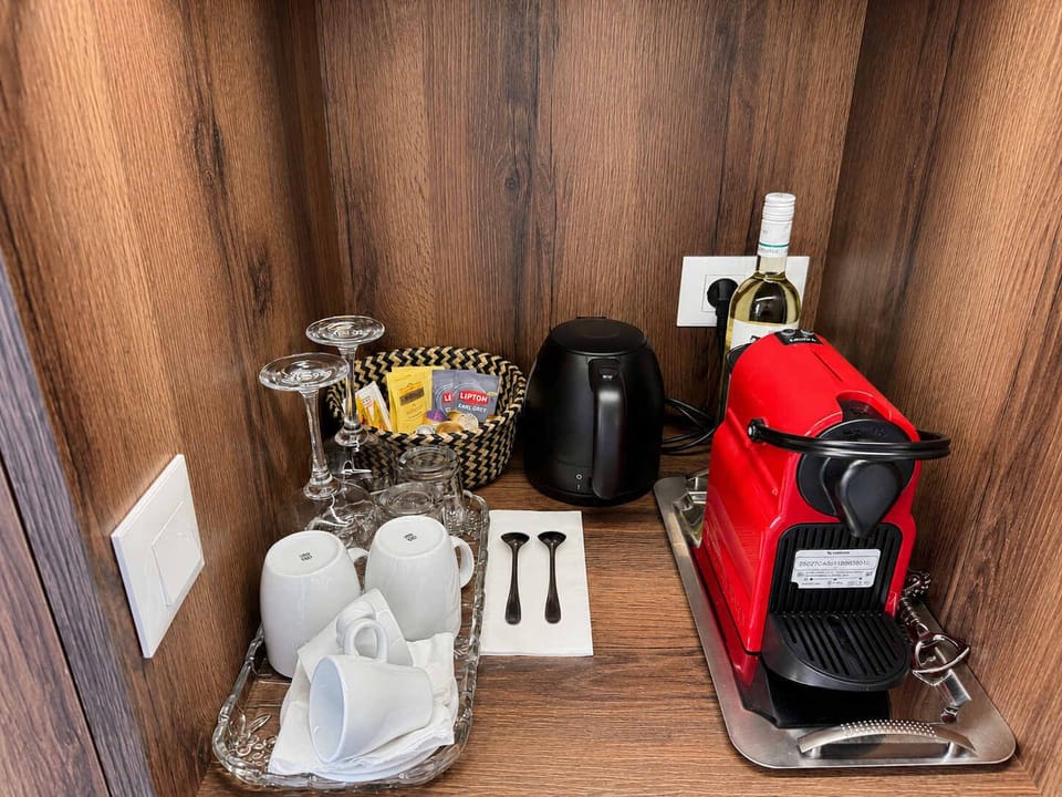 Coffee corner with espresso machine and welcome tray to enjoy coffee or tea at any time