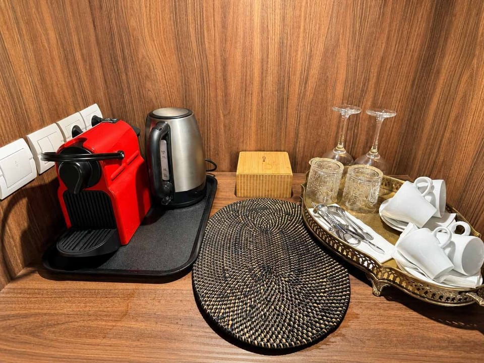 Coffee corner with espresso machine and welcome tray to enjoy coffee or tea at any time