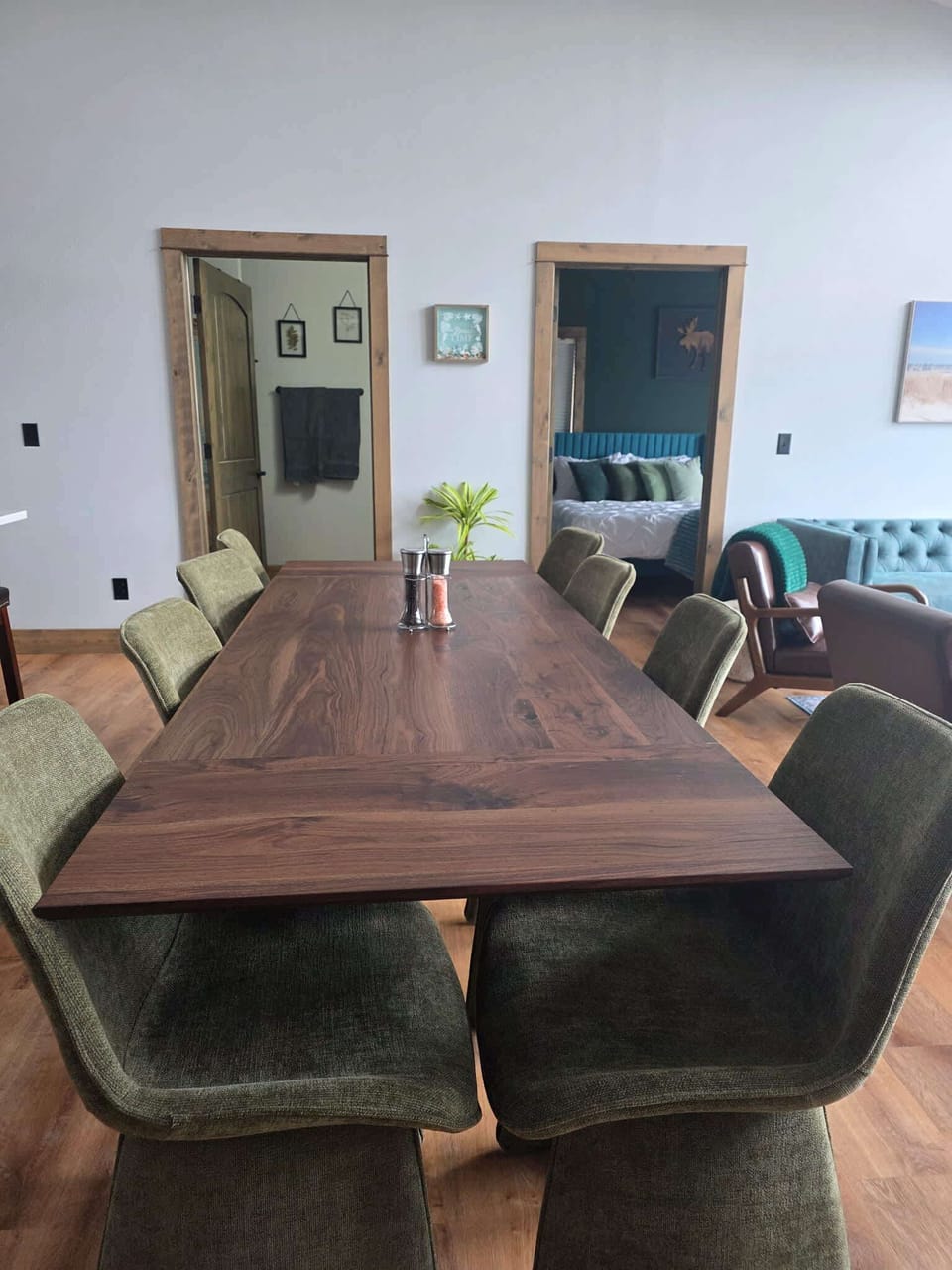 The dining area is located on the upper level in the open concept space with the kitchen and living room.
