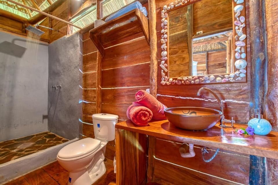 Shower, towels, soap, shampoo