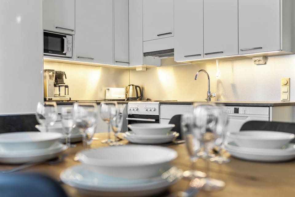 Comfort Apartment, Multiple Beds, Sauna, Courtyard View | Private kitchen | Full-size fridge, microwave, oven, stovetop