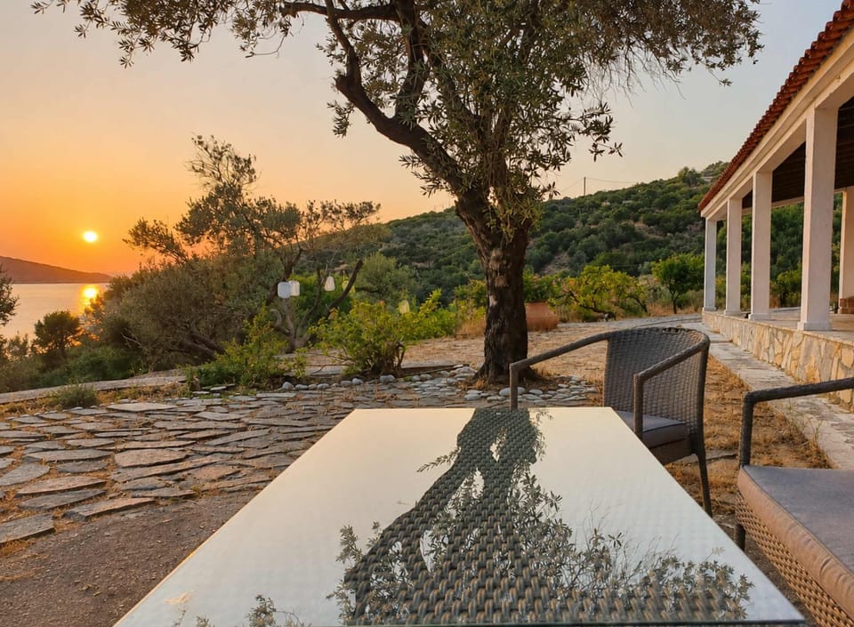 Terrace overlooking the sea at sunset