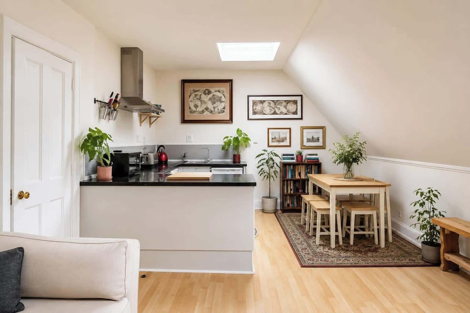 The kitchen and dining area