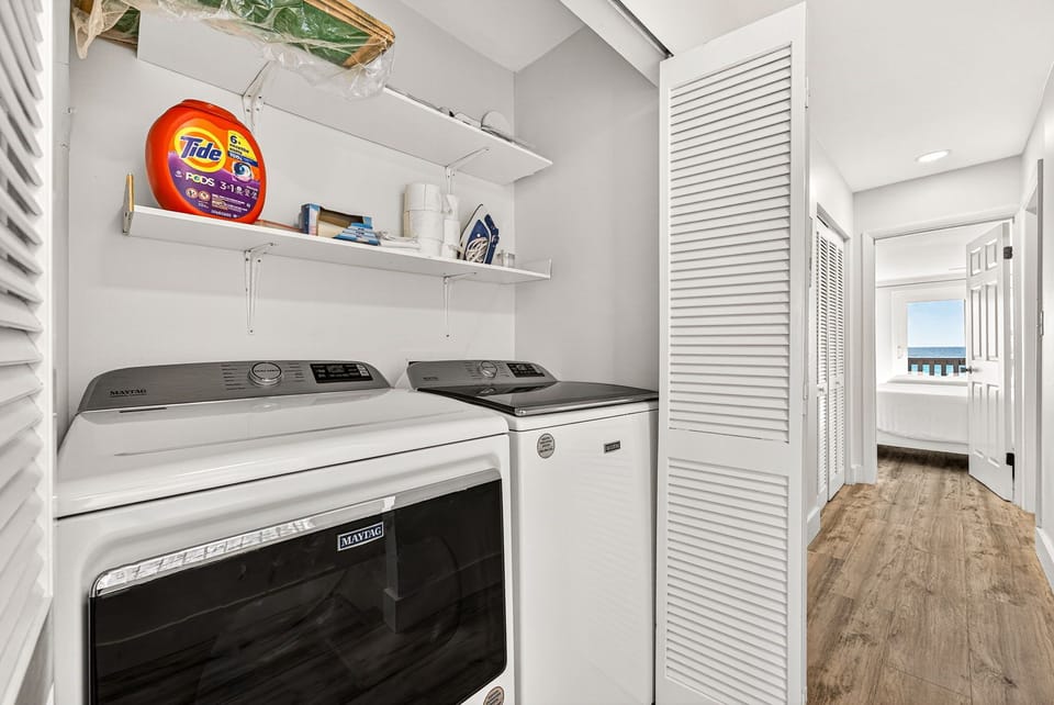 Your laundry is a breeze here—full-size washer and dryer ready whenever you need them, so you can pack lighter and stay refreshed.