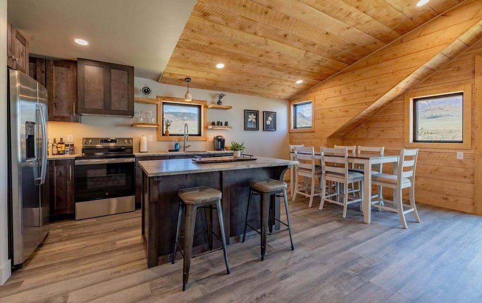 The modern kitchen with full size appliances makes planning and cleaning up after meals simple