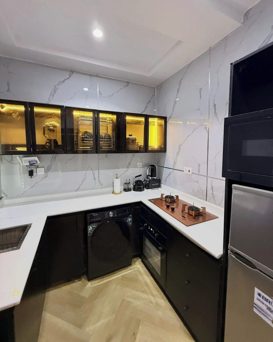 Junior Apartment, Balcony, City View | Private kitchen | Fridge, microwave, oven, stovetop