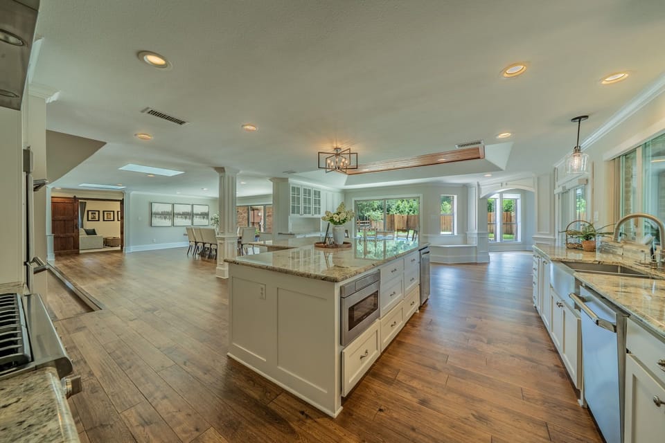 Spacious gourmet kitchen with an open-concept design.
