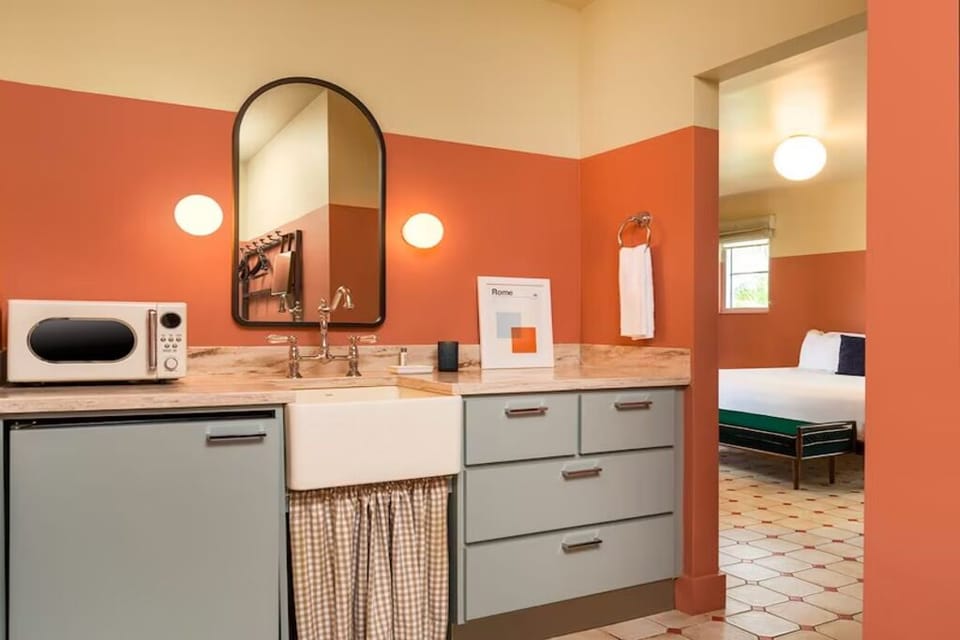 Prepare simple bites with a charming retro kitchenette setup.