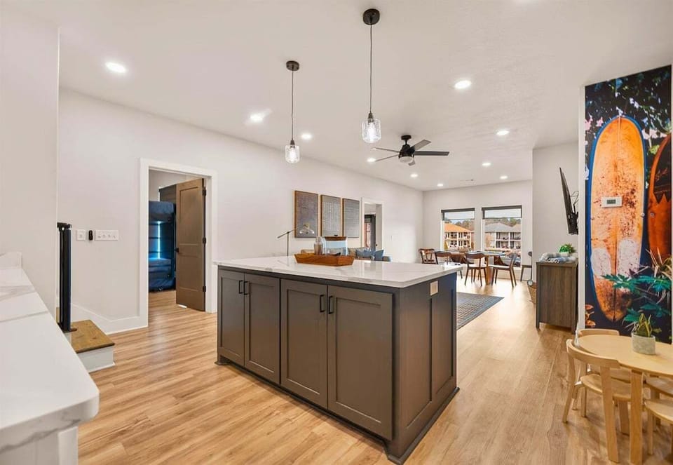 From this view, you can see how the kitchenette connects effortlessly with the rest of the lower level.