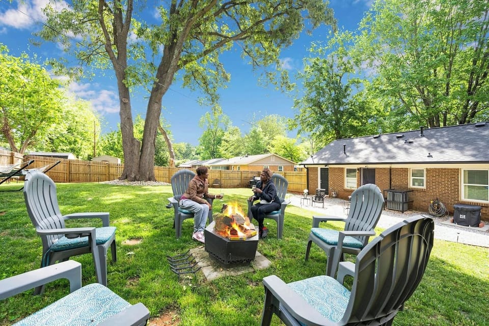 One drink turns into three out here. Firepit, full seating, and nowhere you`d rather be