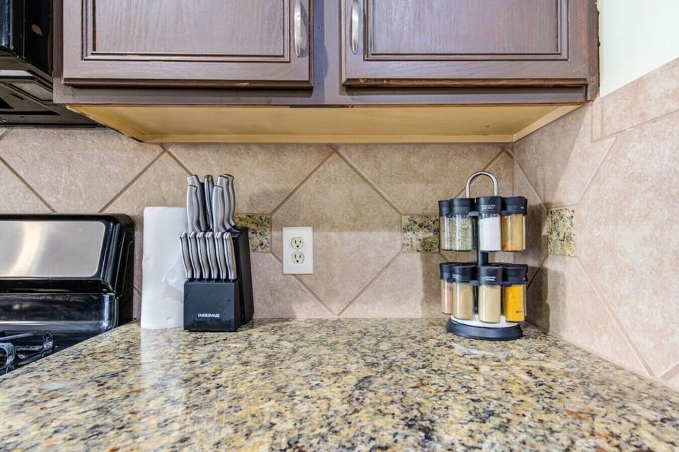 Convenient kitchen setup with all the essentials for easy cooking.