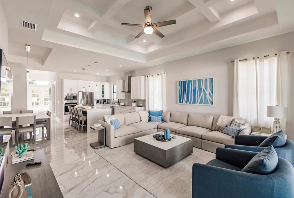A seamless flow between the living, dining, and kitchen areas—perfect for entertaining.