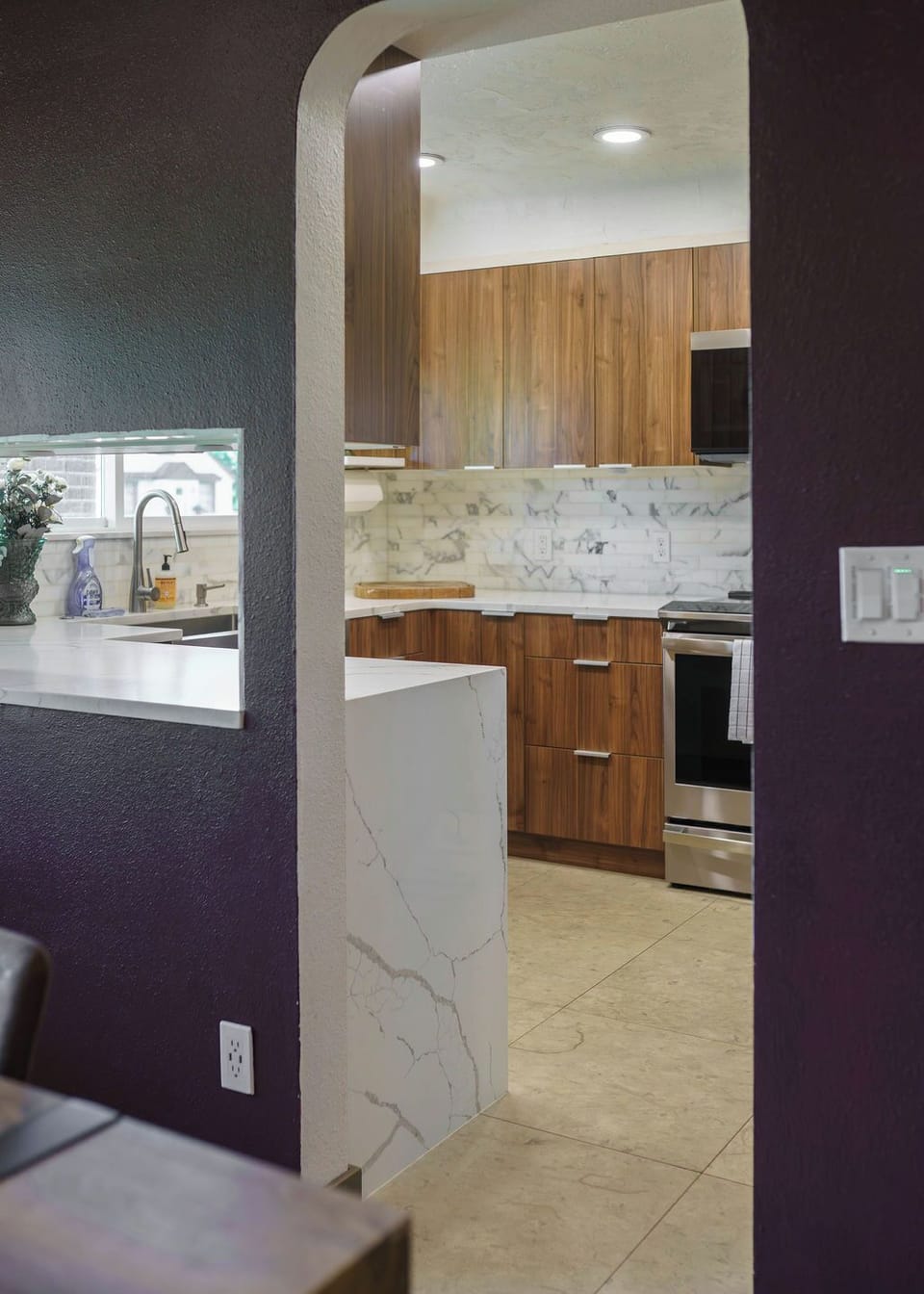 View into kitchen from dining room.