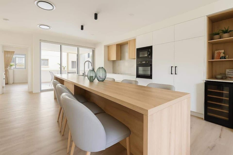 Designer marble kitchen with island bench and premium appliances