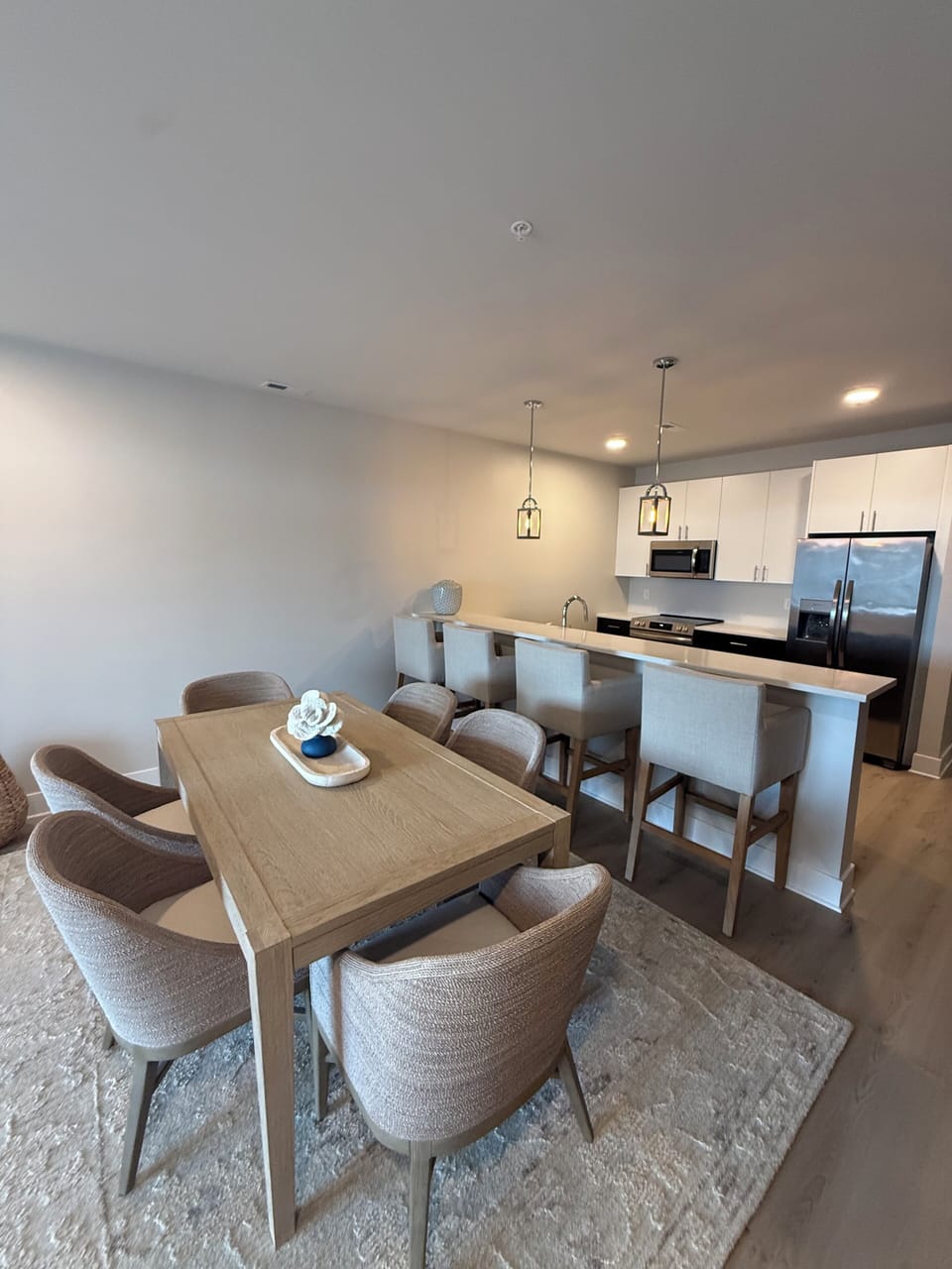 Seating for 10.  Extensions for both ends of table if needed.
