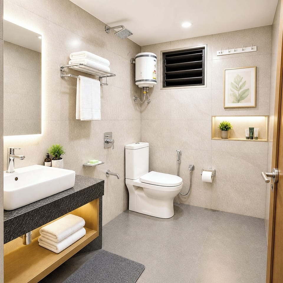 Deluxe Quadruple Room, Air conditioning | Bathroom | Shower, rainfall showerhead, slippers, towels