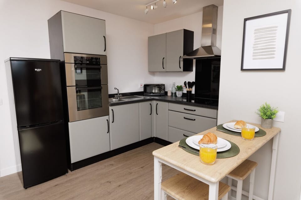 Modern well-equipped kitchen and dining space