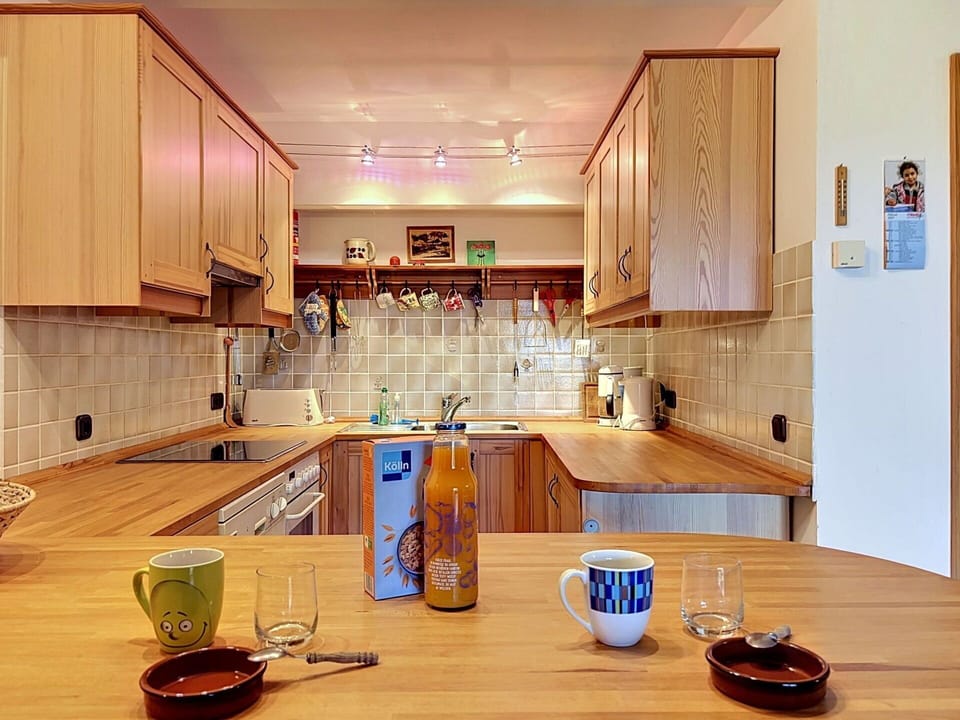 Countertop, Kitchen, Interior Design, Cabinetry, Wood, Flooring, Kitchen Appliance, Furniture, Major Appliance, Lighting