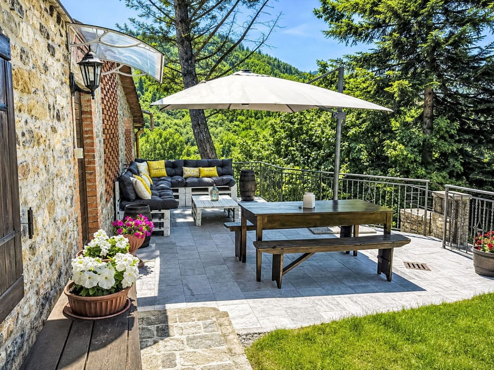 Furniture, Outdoor Furniture, Table, Chair, Outdoor Table, Flagstone, Umbrella, Shade, Kitchen & Dining Room Table, Patio