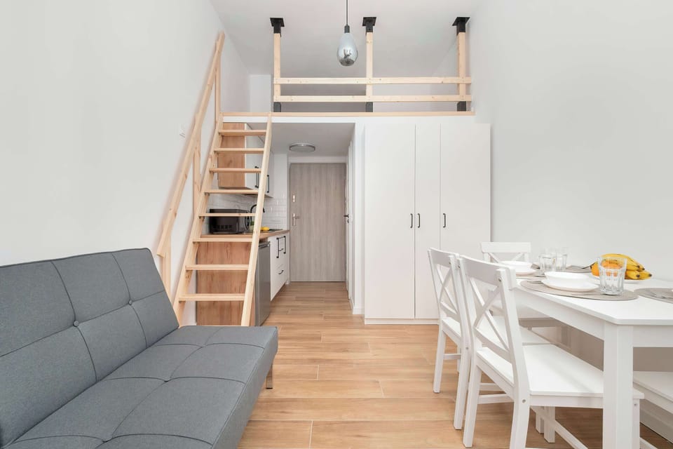 A wardrobe provides ample storage space.