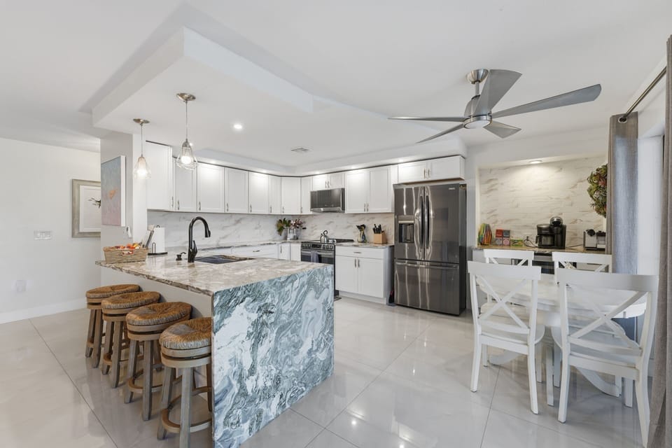 Indoors, Kitchen, Appliance, Ceiling Fan, Refrigerator