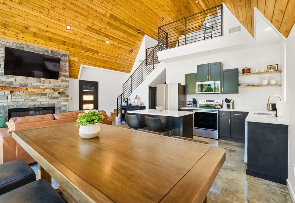 Whether it's a full spread or just takeout from town, this spacious dining table brings everyone together around good food.