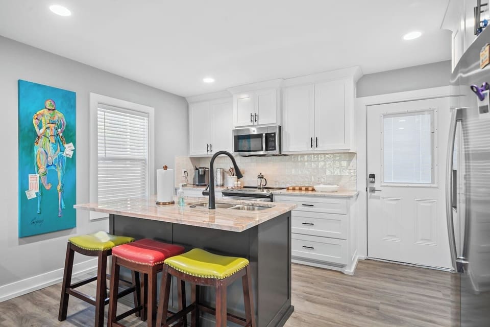 The Breakfast Bar doubles as the Indoor Dining Table.