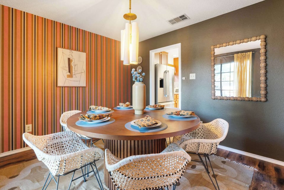 Every meal feels like an occasion in this groovy, statement-making dining space — gather around the round table and let the good conversations flow.